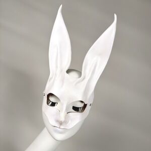 White Spanish Leather Bunny Rabbit Ears Mask Costume Cosplay